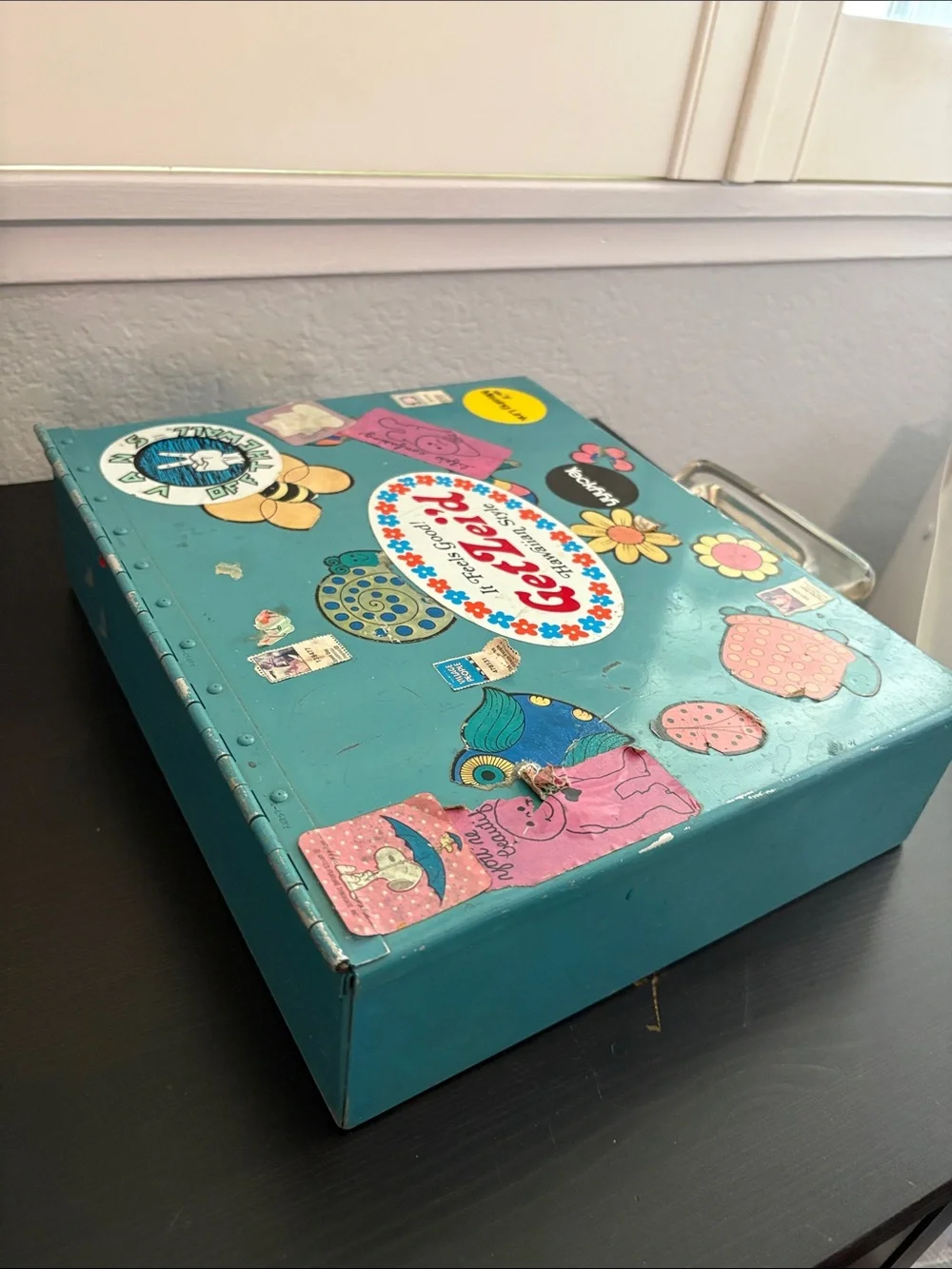 Vintage Metal Storage Box Stickers Clear Handle